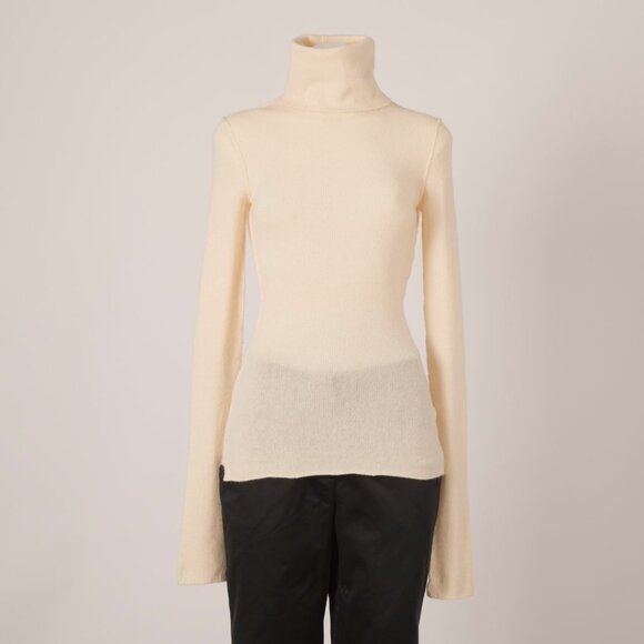 Inhabit Sweaters - Vintage Inhabit Cream Cashmere Architectural Turtleneck with Exposed Seams
